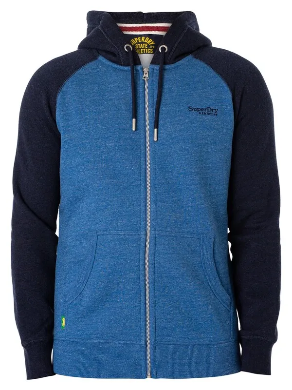 Superdry Essential Baseball Zip Hoodie - Midwest Blue Marl/Rich Navy