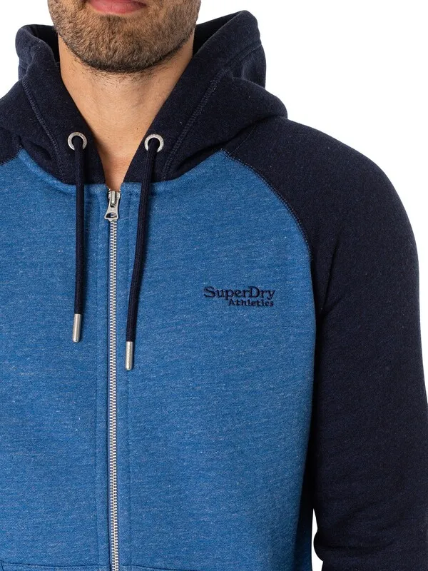 Superdry Essential Baseball Zip Hoodie - Midwest Blue Marl/Rich Navy