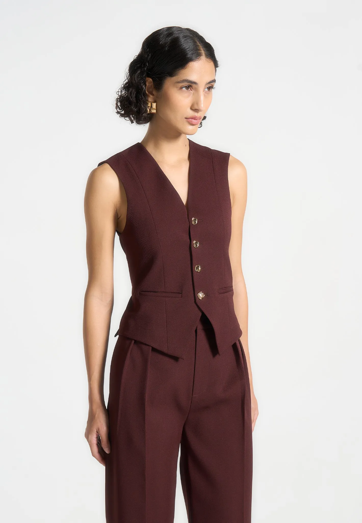 Tailored Cinch Waistcoat - Wine Red