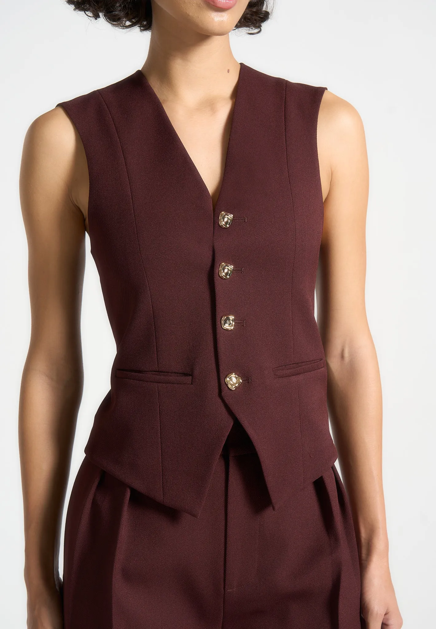 Tailored Cinch Waistcoat - Wine Red