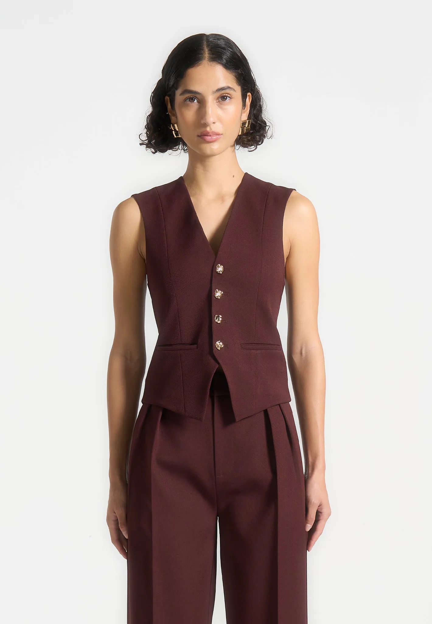 Tailored Cinch Waistcoat - Wine Red