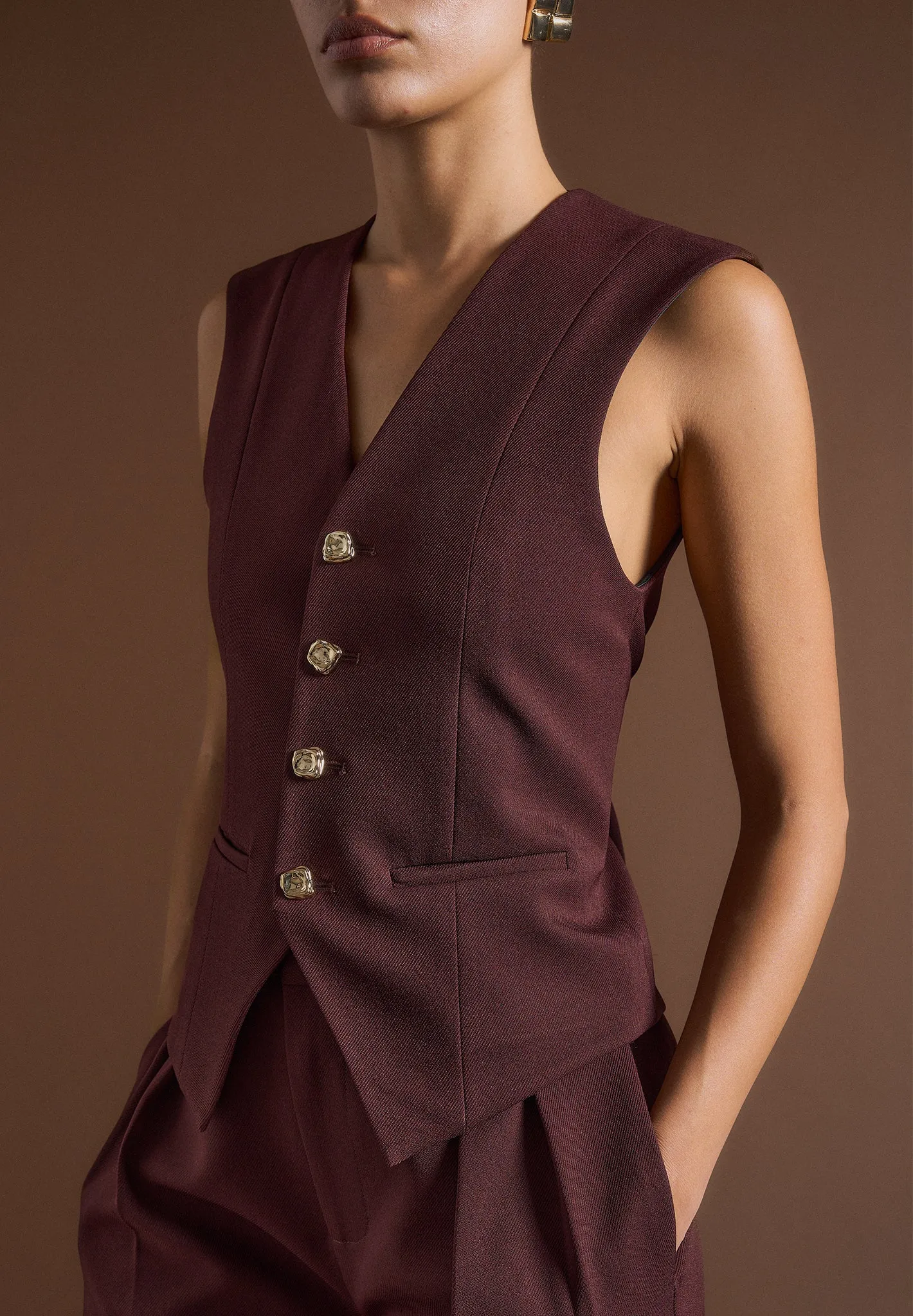 Tailored Cinch Waistcoat - Wine Red