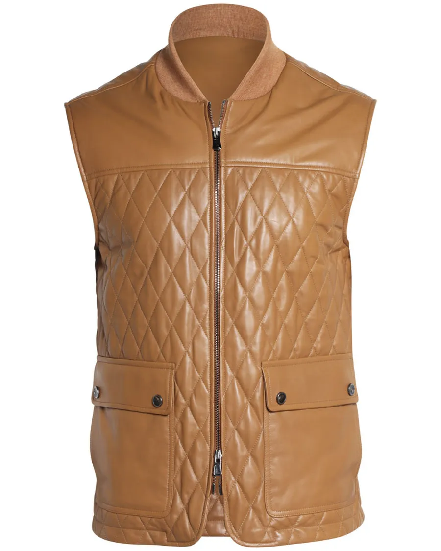 Tan Leather Quilted Vest