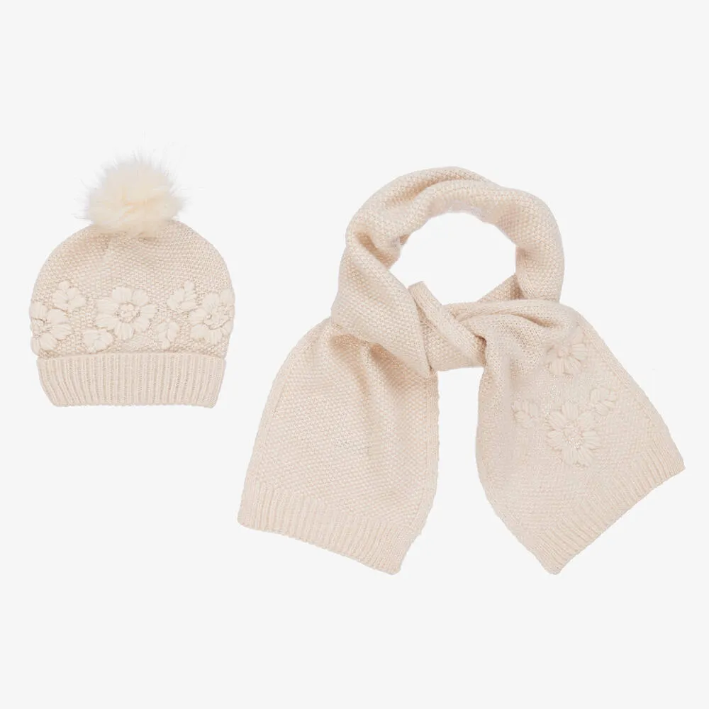 Teen Girls Ivory Knitted Hat Set