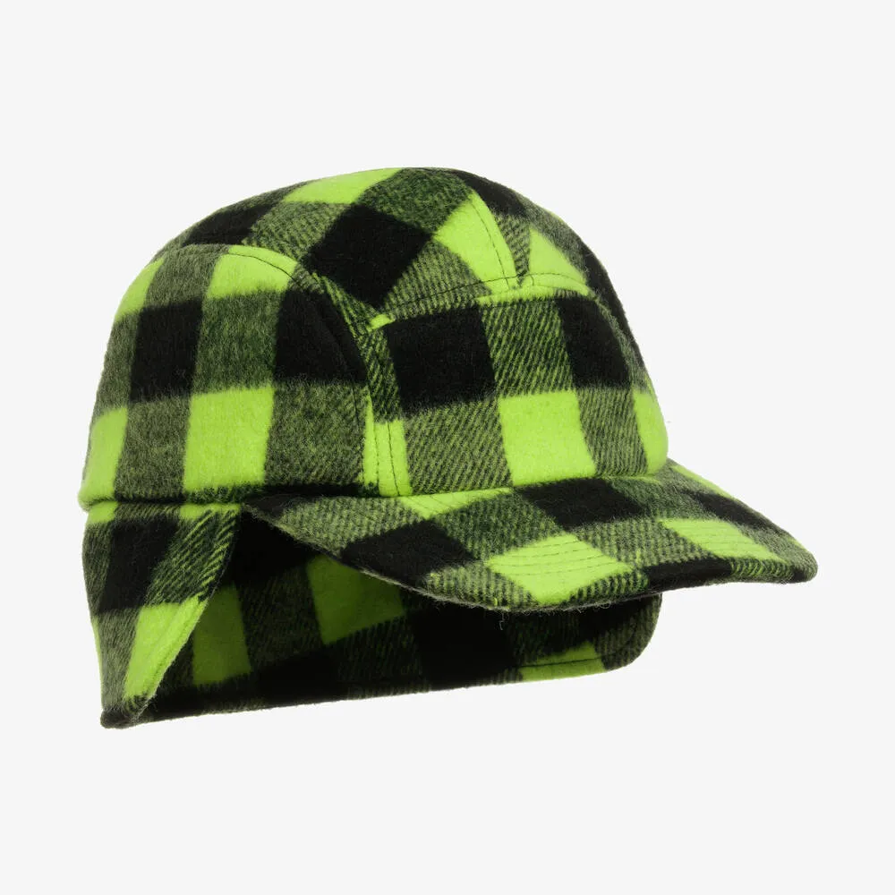 Teen Green & Black Wool Checked Hat