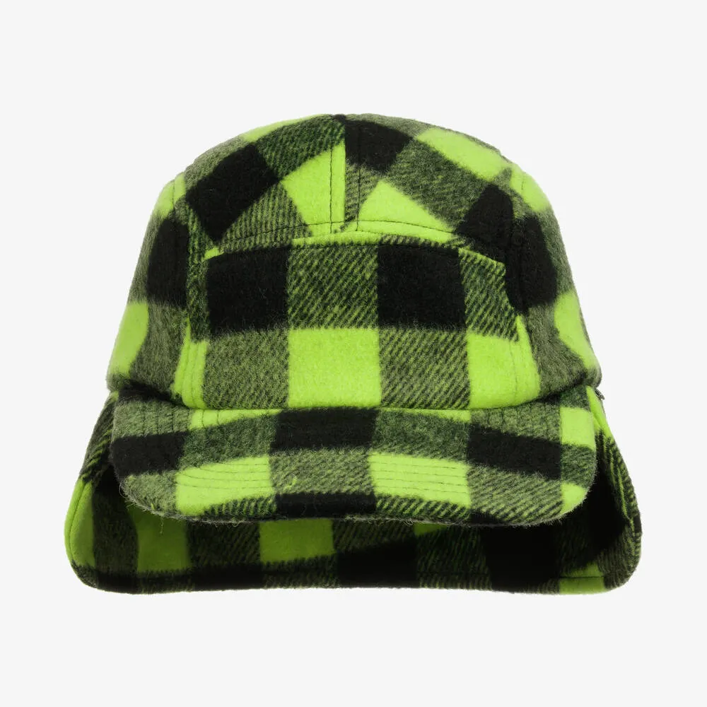 Teen Green & Black Wool Checked Hat