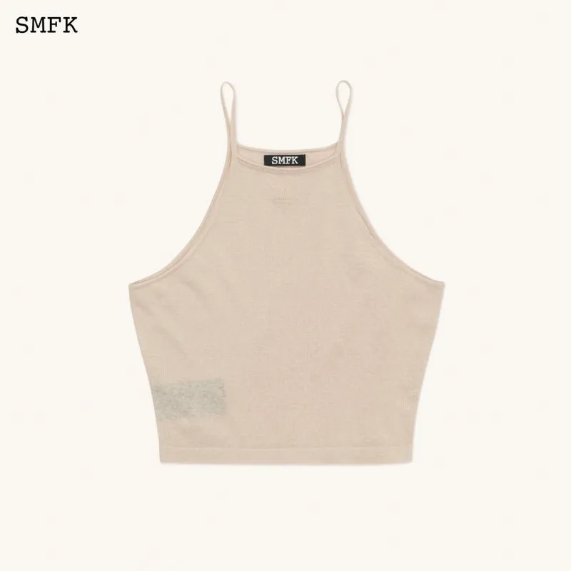 Temple Traditional Plain Knitted Sling Vest Top Linen-