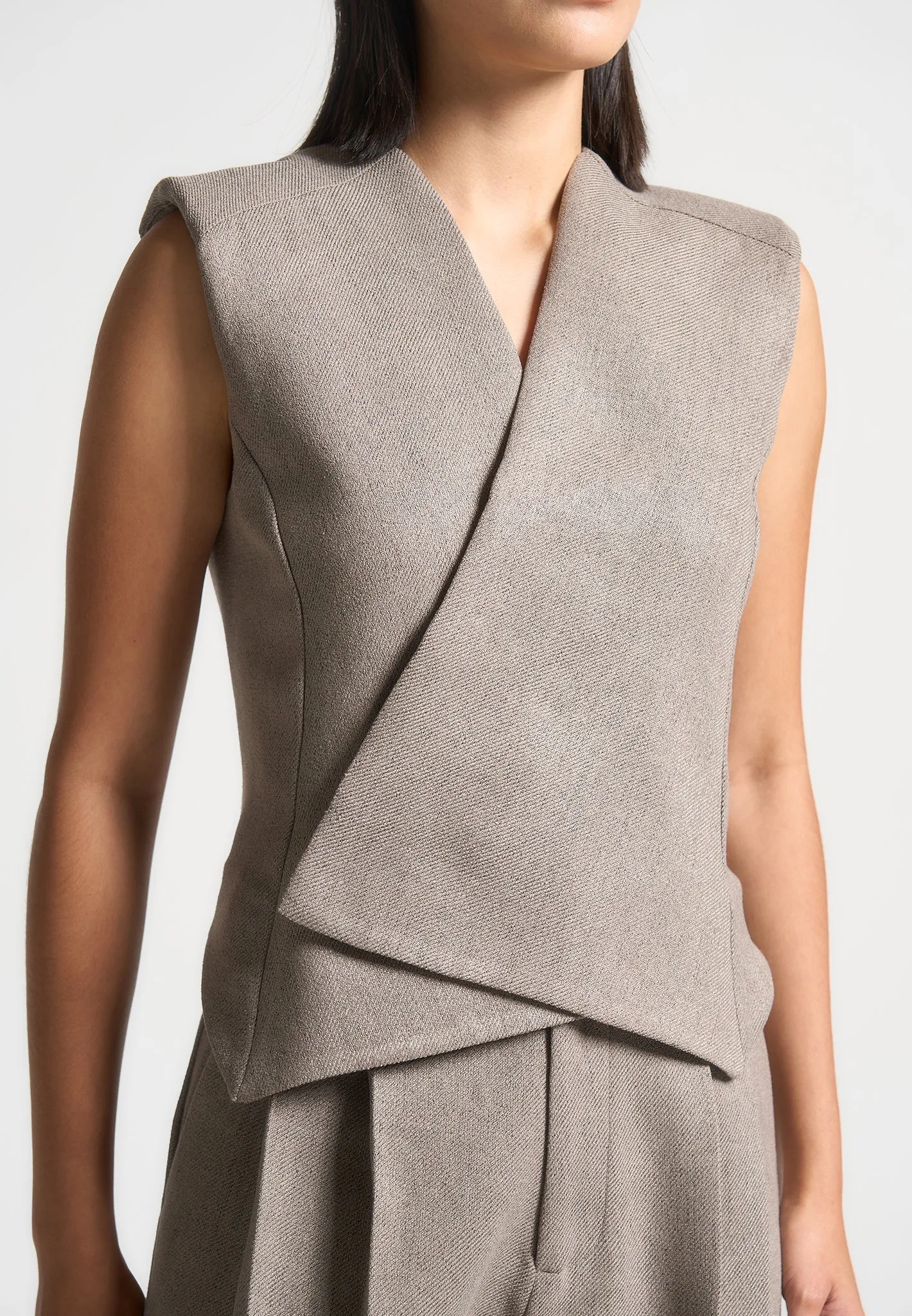 Textured Tailored Wrap Waistcoat - Taupe