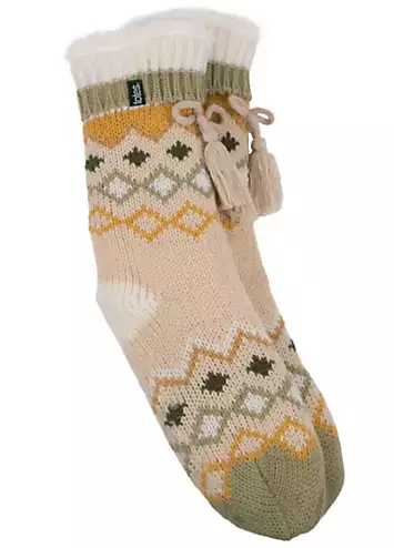 Totes Ladies Fair Isle Sherpa Lined Slipper Socks | Kaleidoscope