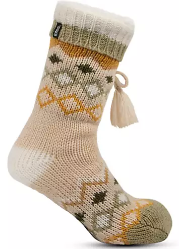 Totes Ladies Fair Isle Sherpa Lined Slipper Socks | Kaleidoscope