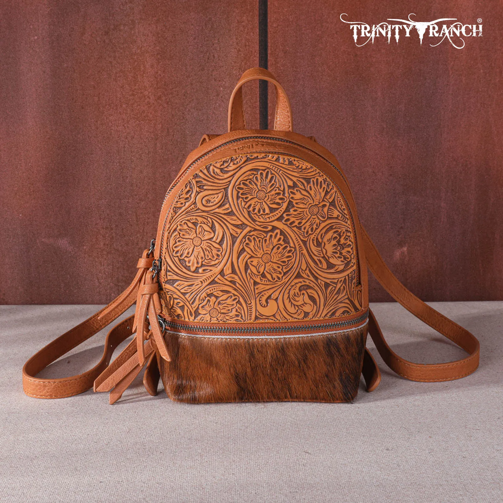 TR160-9110A Trinity Ranch Hair-On Cowhide Collection Mini Backpack