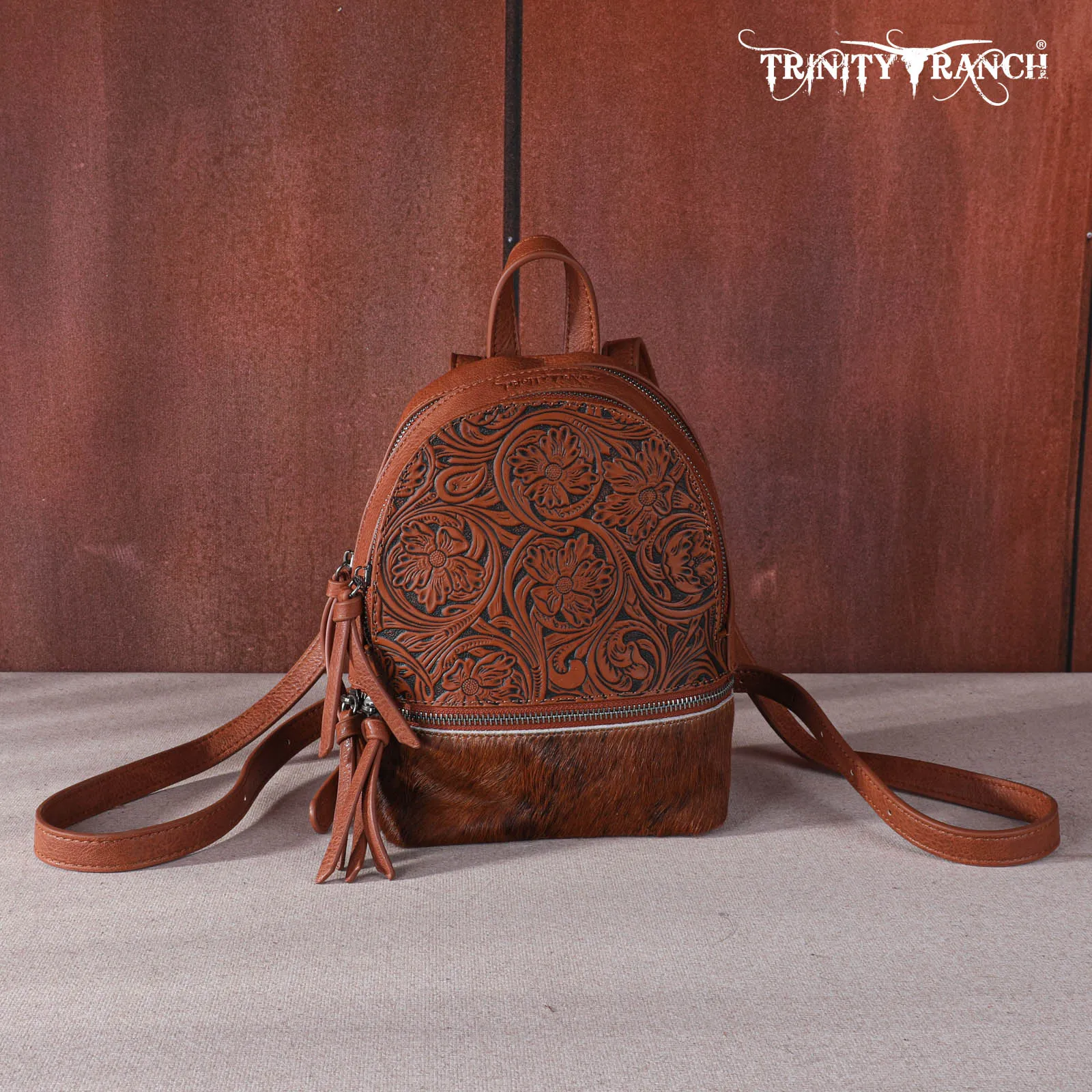 TR160-9110A Trinity Ranch Hair-On Cowhide Collection Mini Backpack