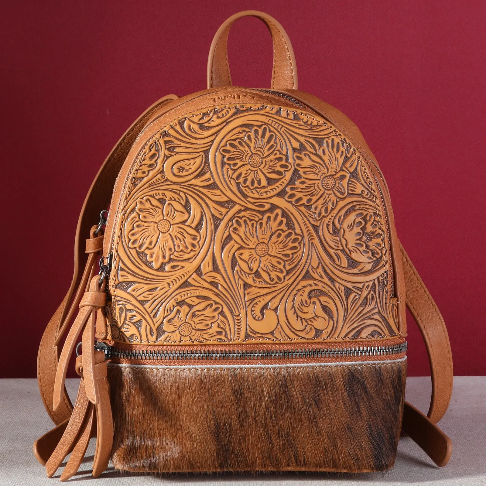 TR160-9110A Trinity Ranch Hair-On Cowhide Collection Mini Backpack