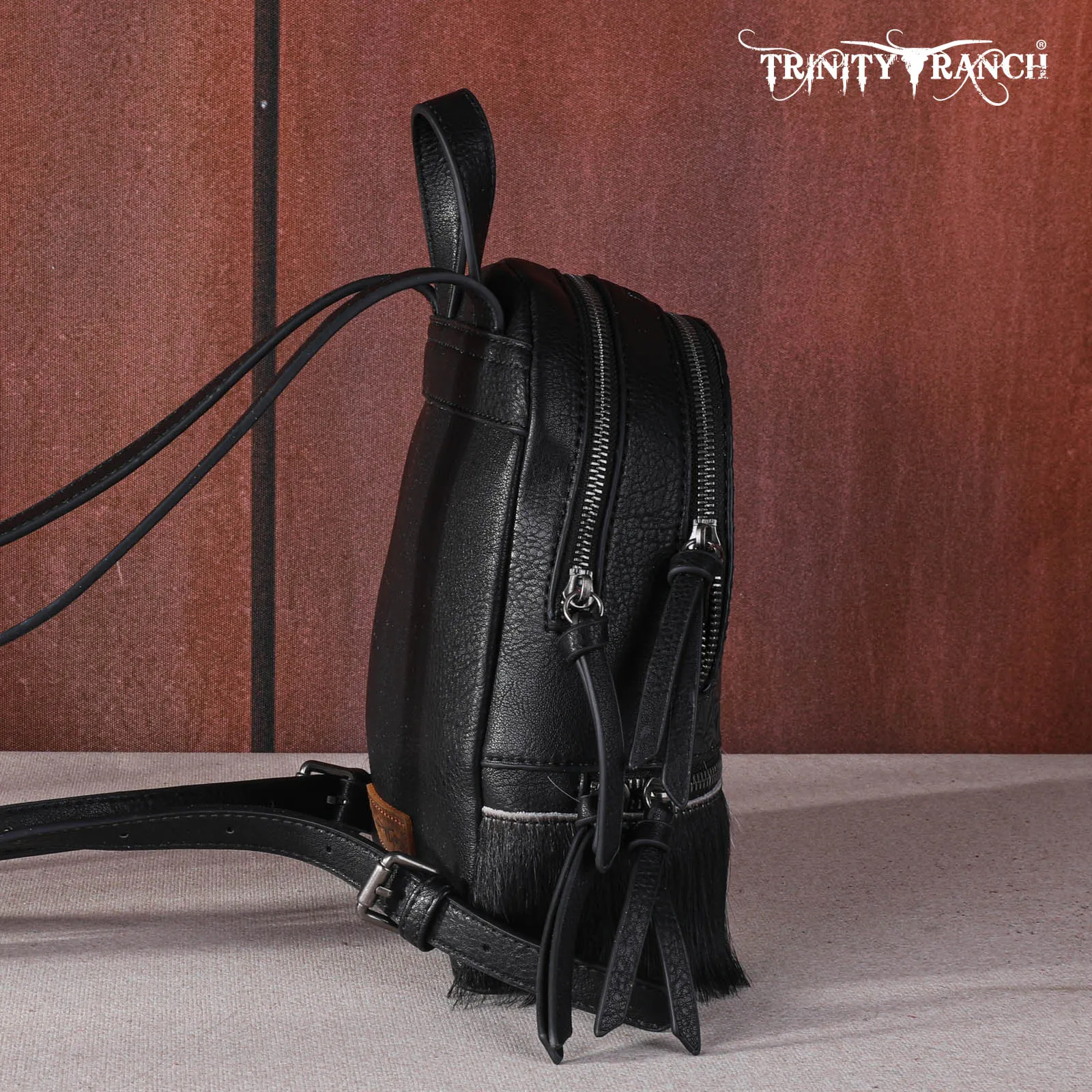 TR160-9110A Trinity Ranch Hair-On Cowhide Collection Mini Backpack