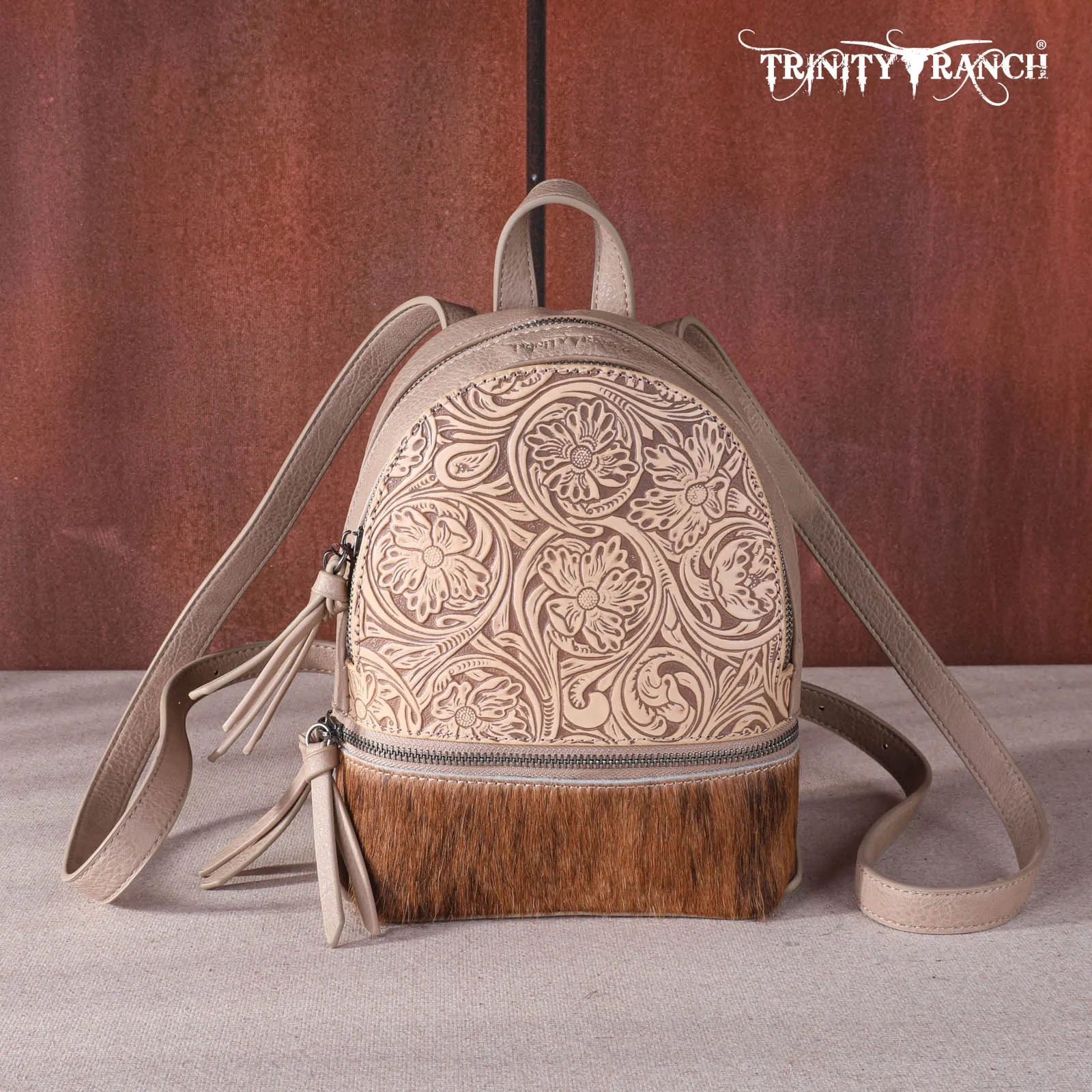 TR160-9110A Trinity Ranch Hair-On Cowhide Collection Mini Backpack