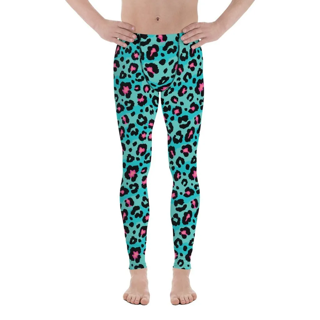 Turquoise Leopard Print Men's Leggings