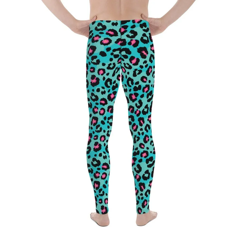 Turquoise Leopard Print Men's Leggings