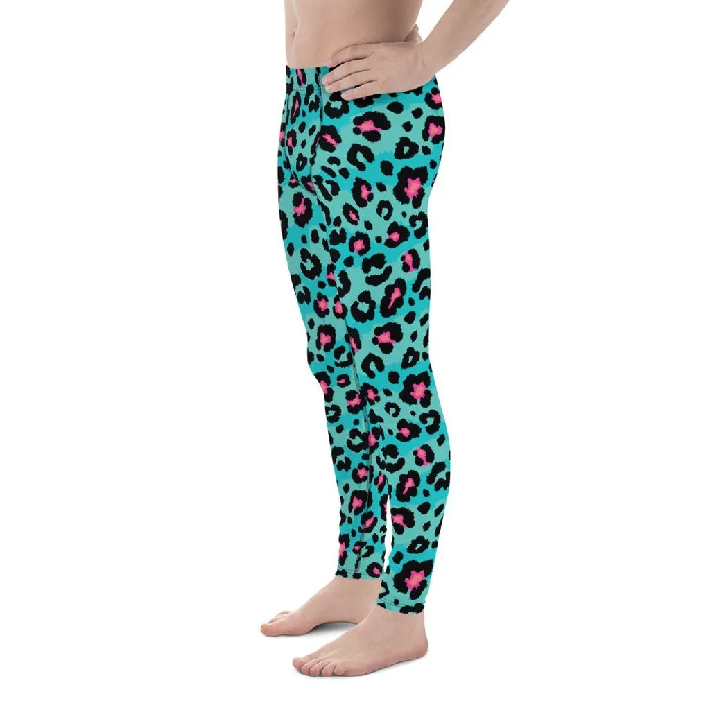 Turquoise Leopard Print Men's Leggings