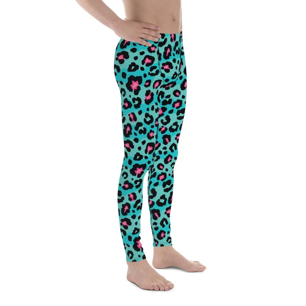 Turquoise Leopard Print Men's Leggings