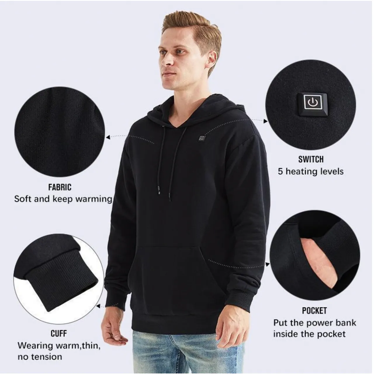 USB-Heated Pullover Hoodie (Requires Power Bank)