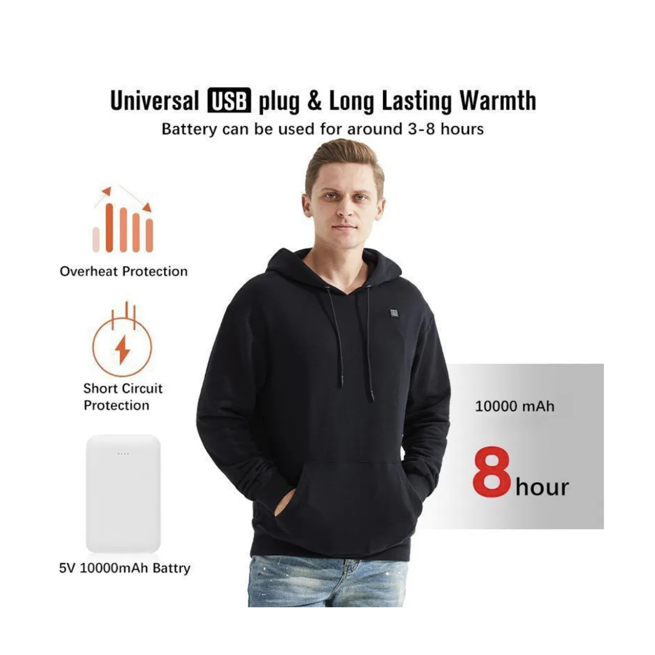 USB-Heated Pullover Hoodie (Requires Power Bank)