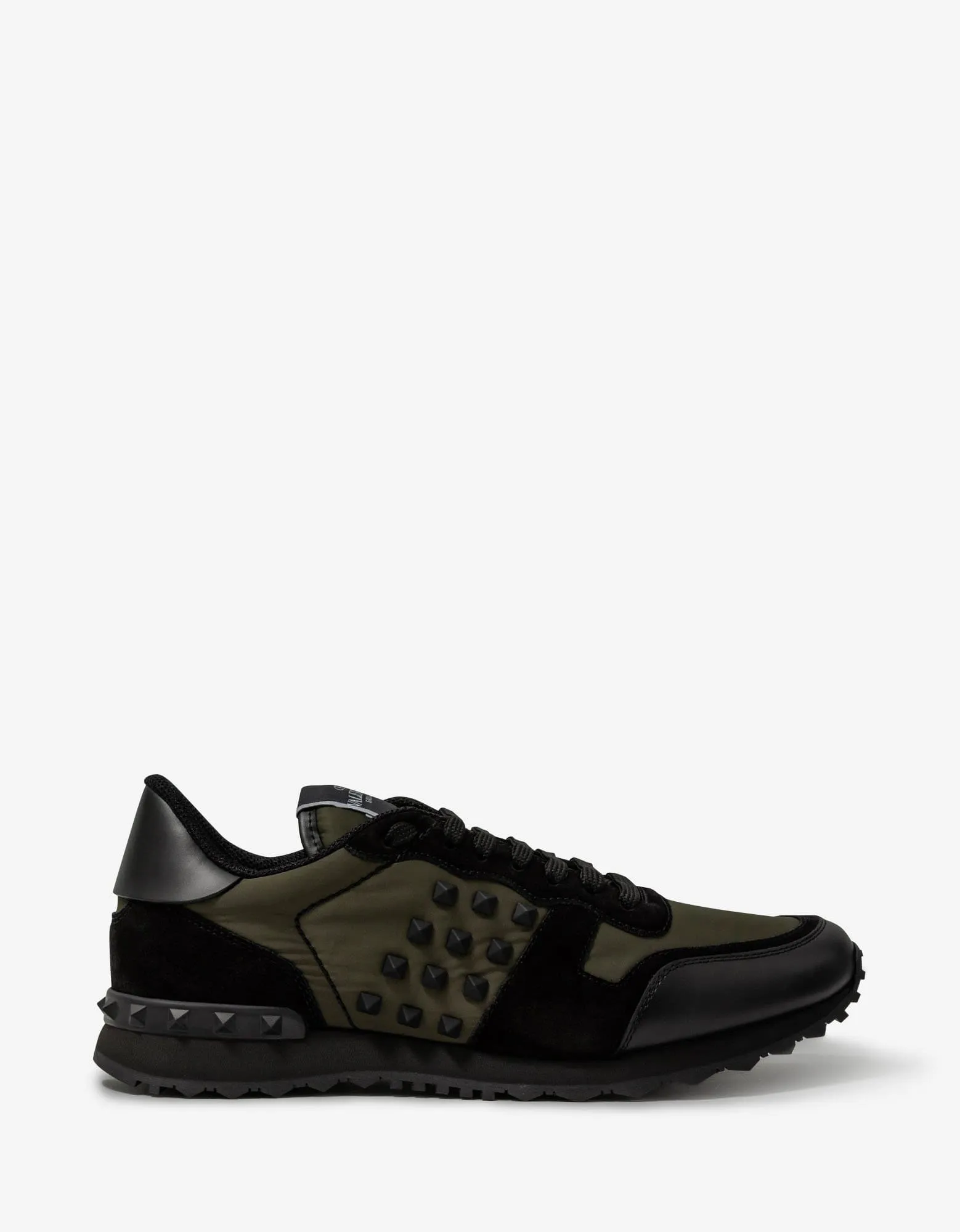 Valentino Garavani Khaki Textile Rockstud Rockrunner Trainers