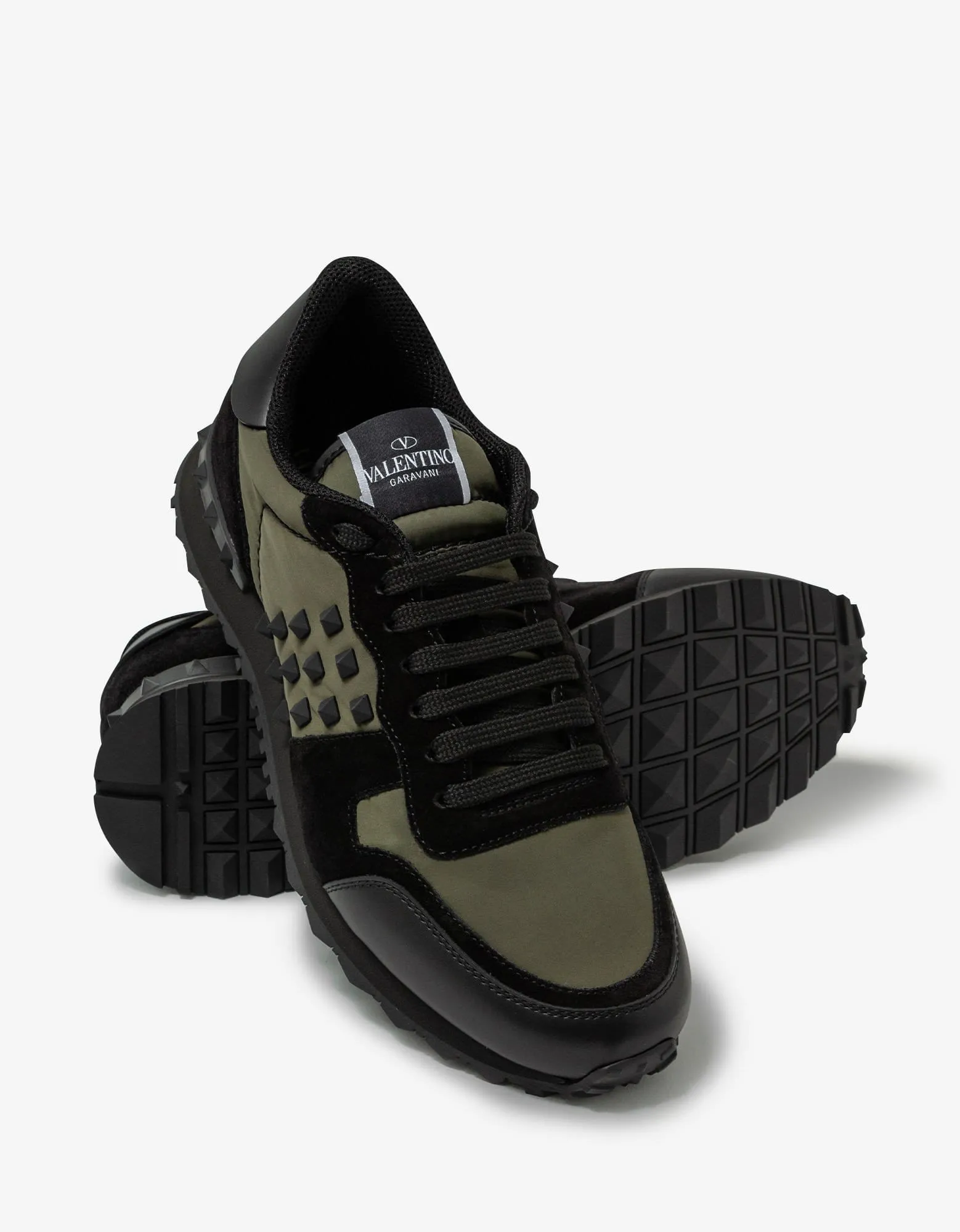 Valentino Garavani Khaki Textile Rockstud Rockrunner Trainers