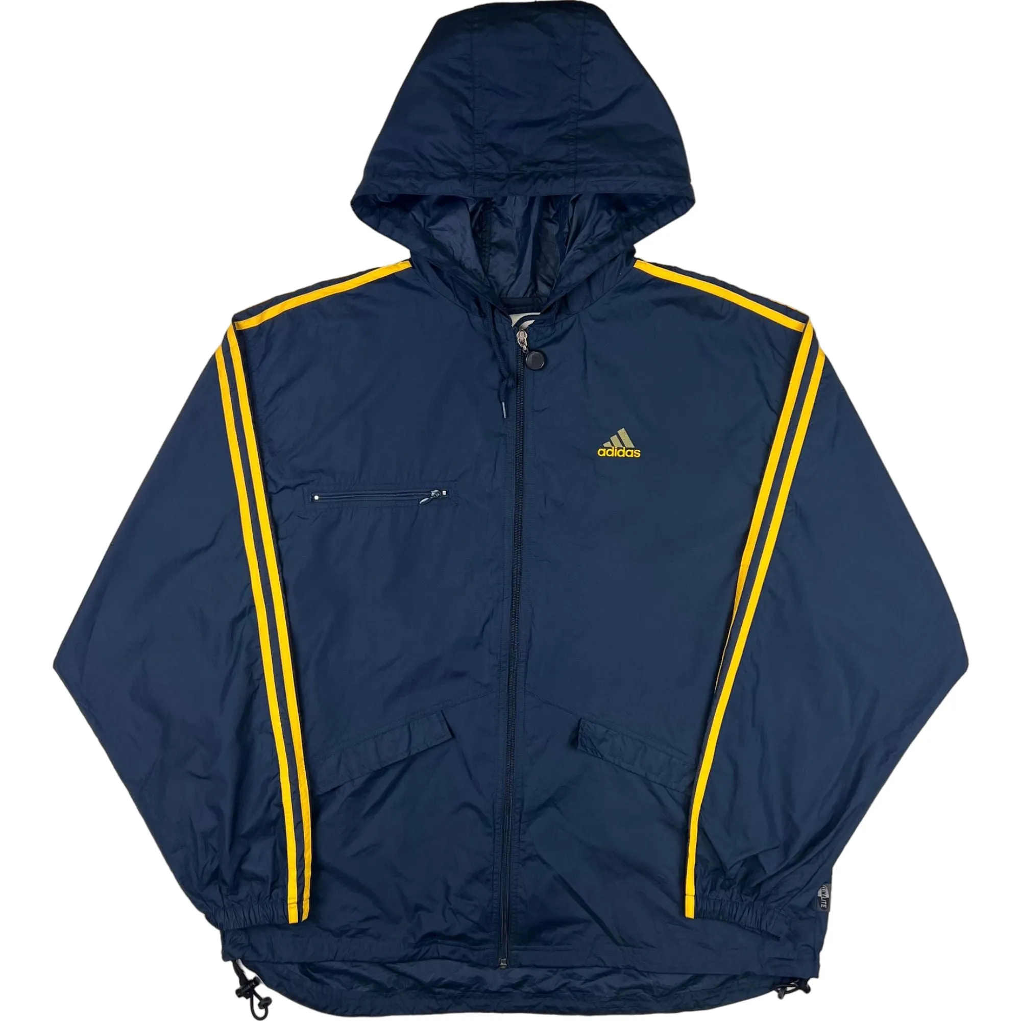 Vintage 90's Adidas Hooded Track Jacket Navy Yellow