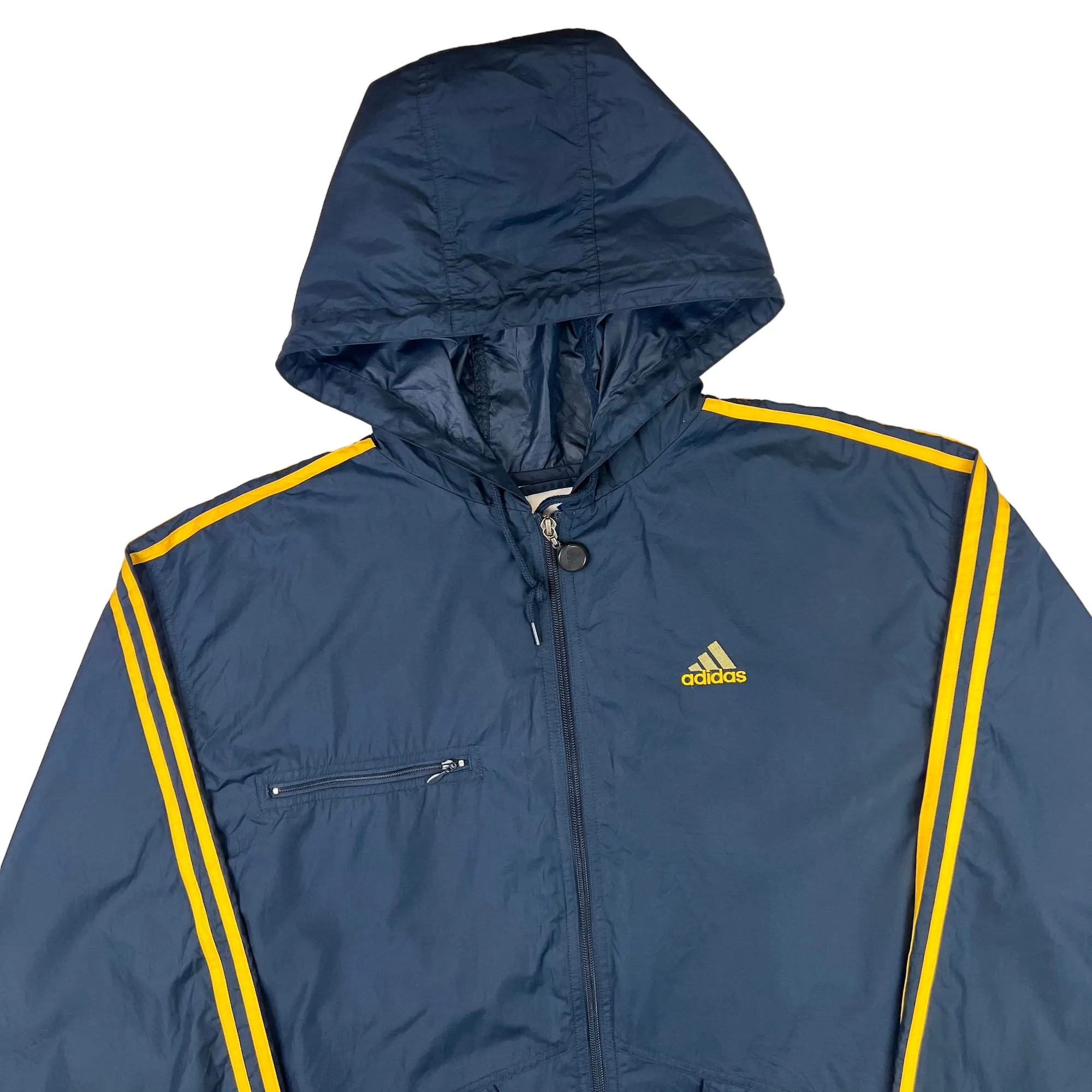 Vintage 90's Adidas Hooded Track Jacket Navy Yellow