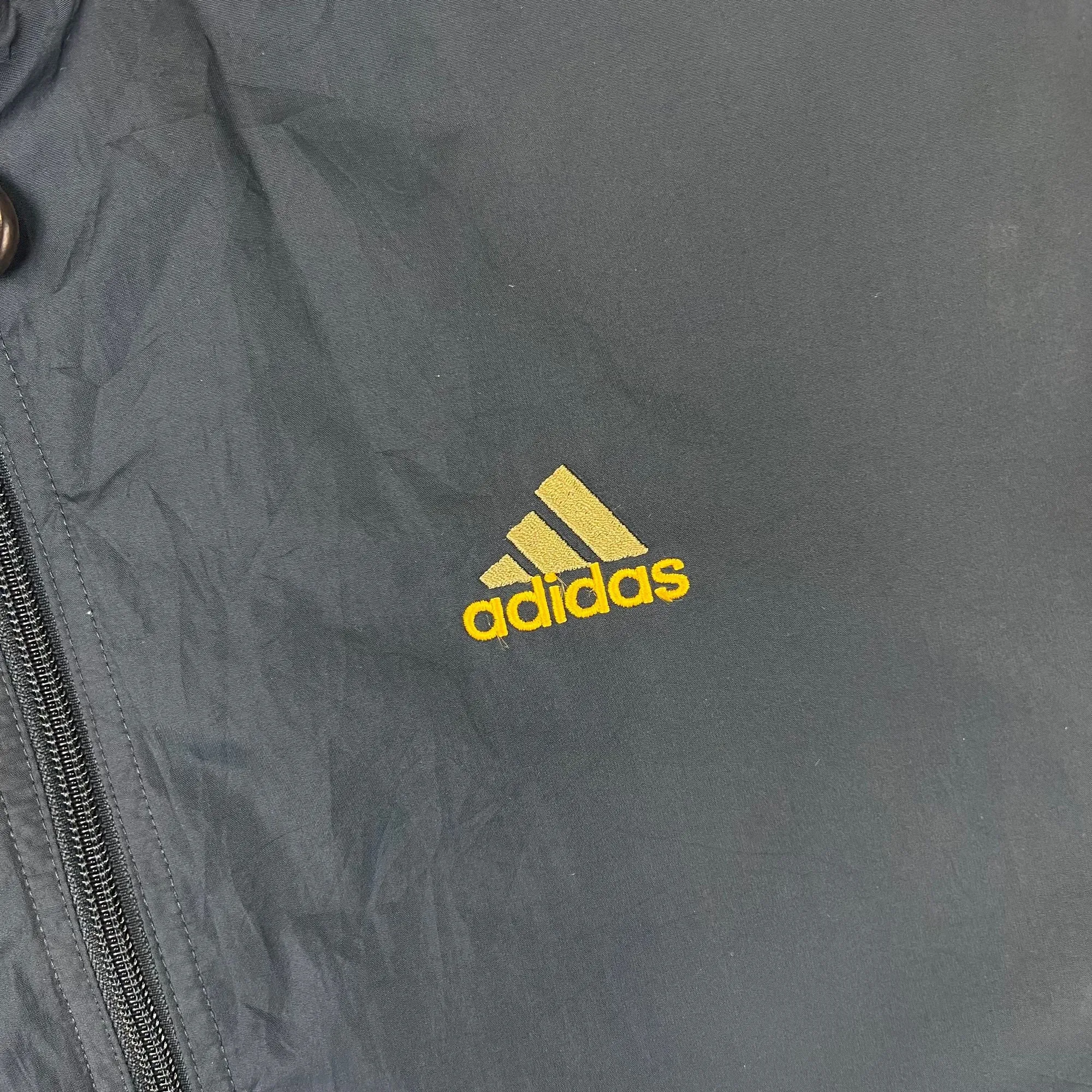 Vintage 90's Adidas Hooded Track Jacket Navy Yellow