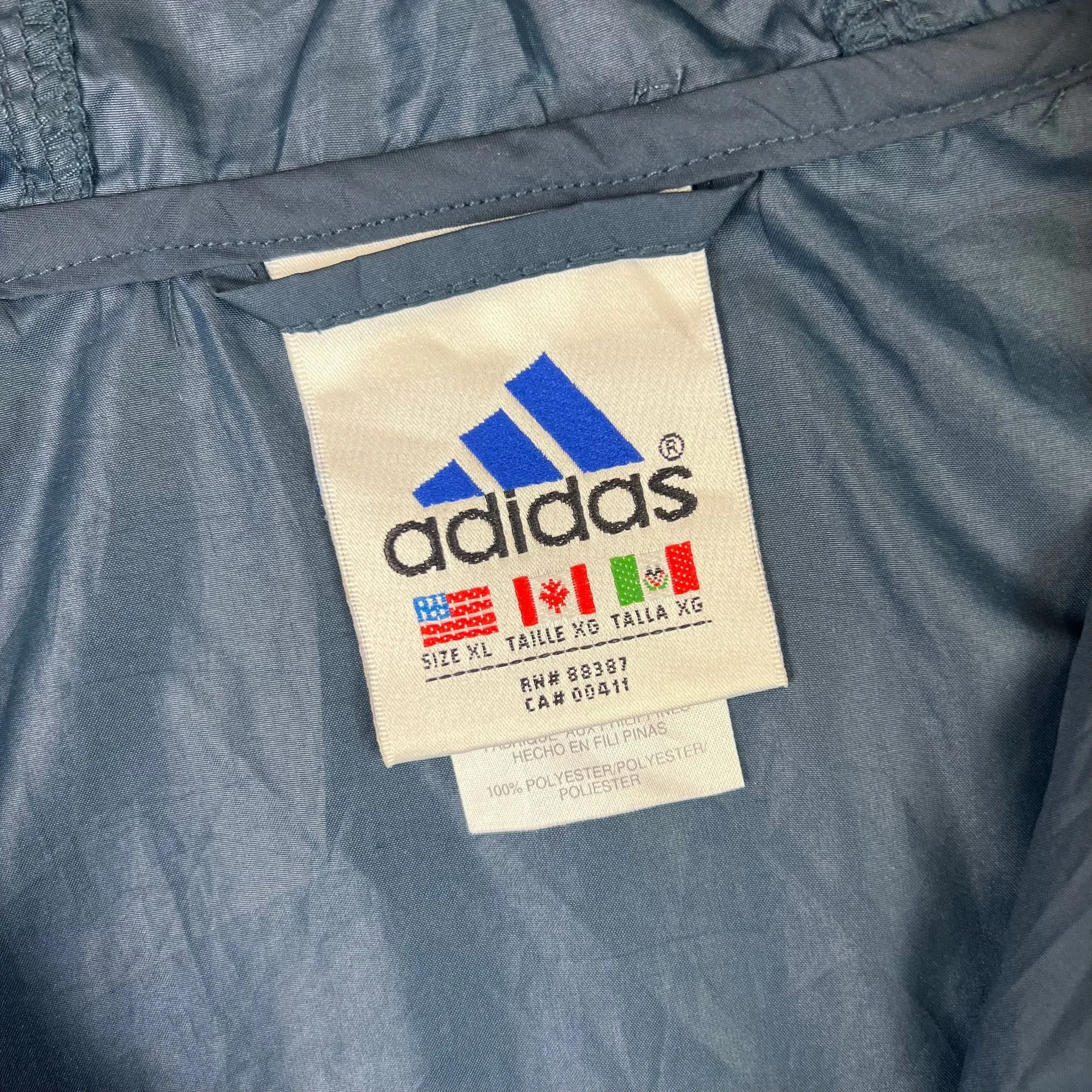 Vintage 90's Adidas Hooded Track Jacket Navy Yellow