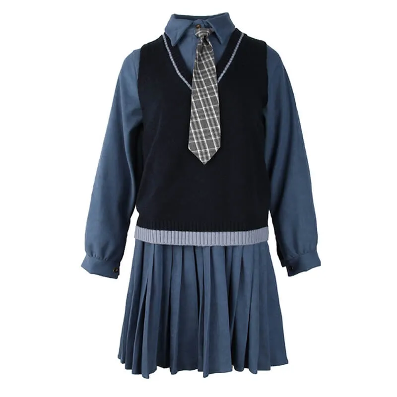 Vintage college style Pleated Dress & knitted vest BY9006