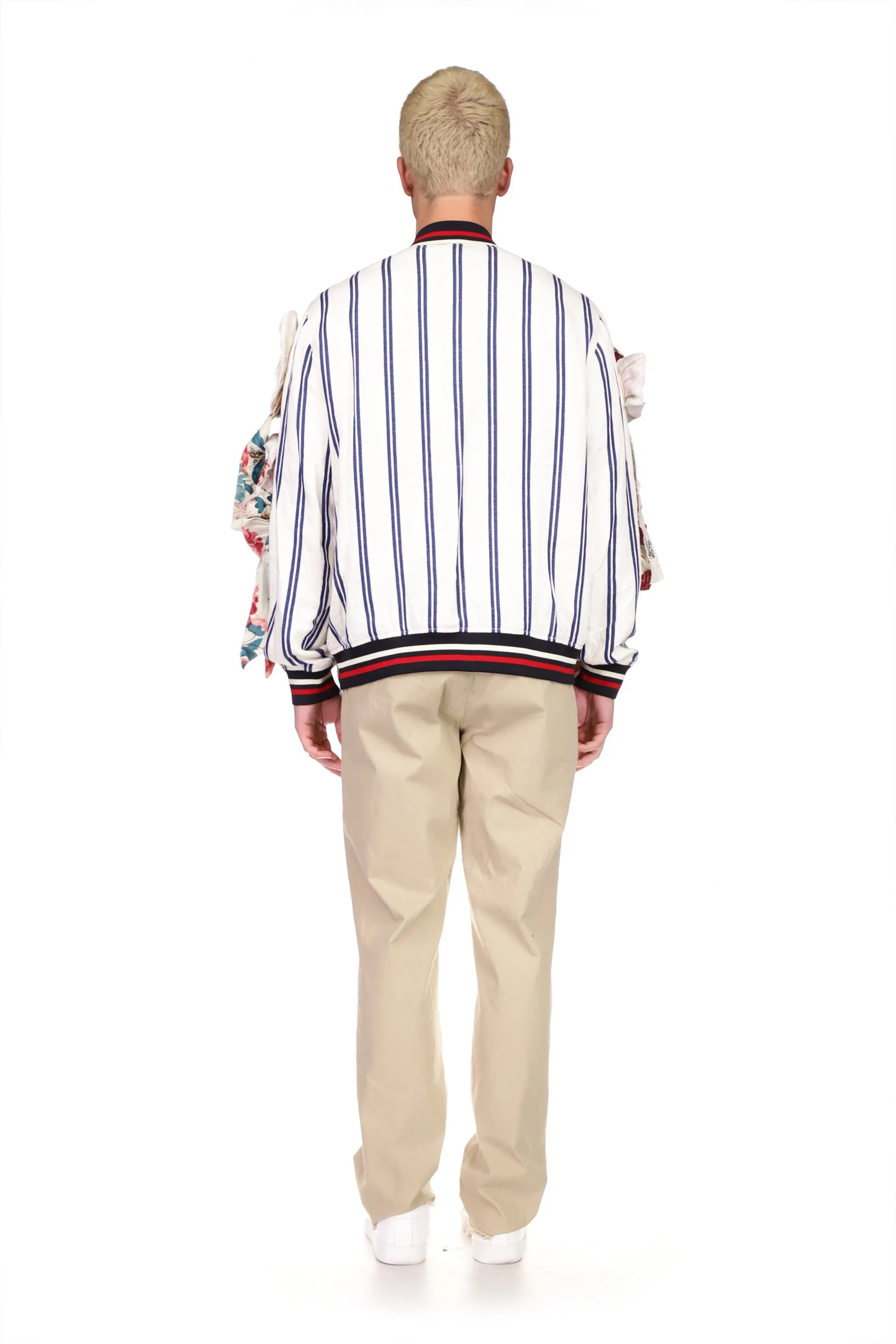 Vintage French Ticking Stripe Bomber with Ribbons