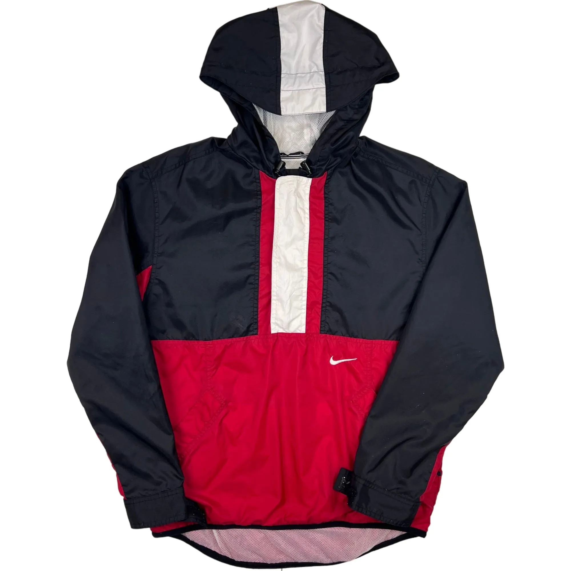 Vintage Nike 90's Colourblock Hooded Pullover Jacket Red Black