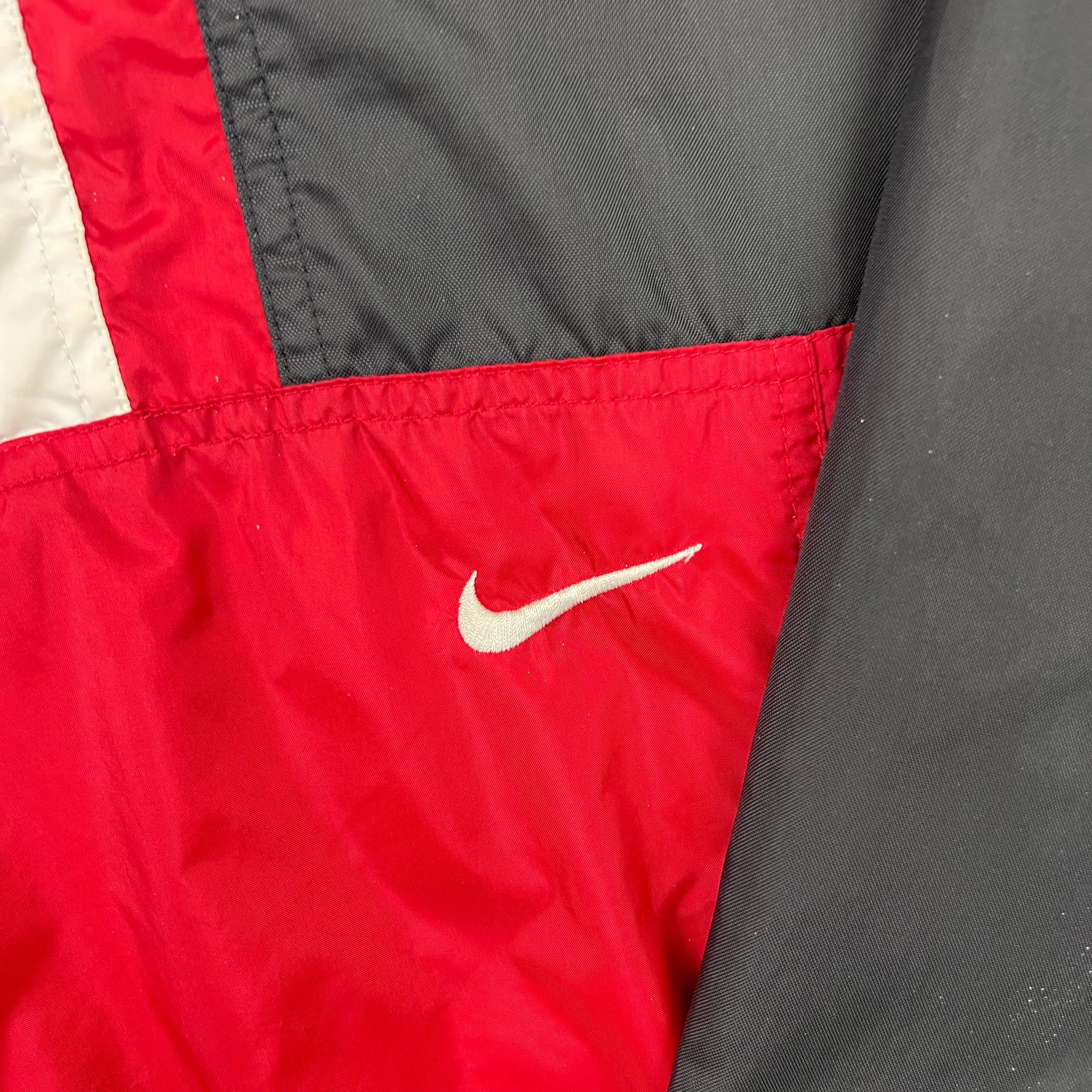 Vintage Nike 90's Colourblock Hooded Pullover Jacket Red Black