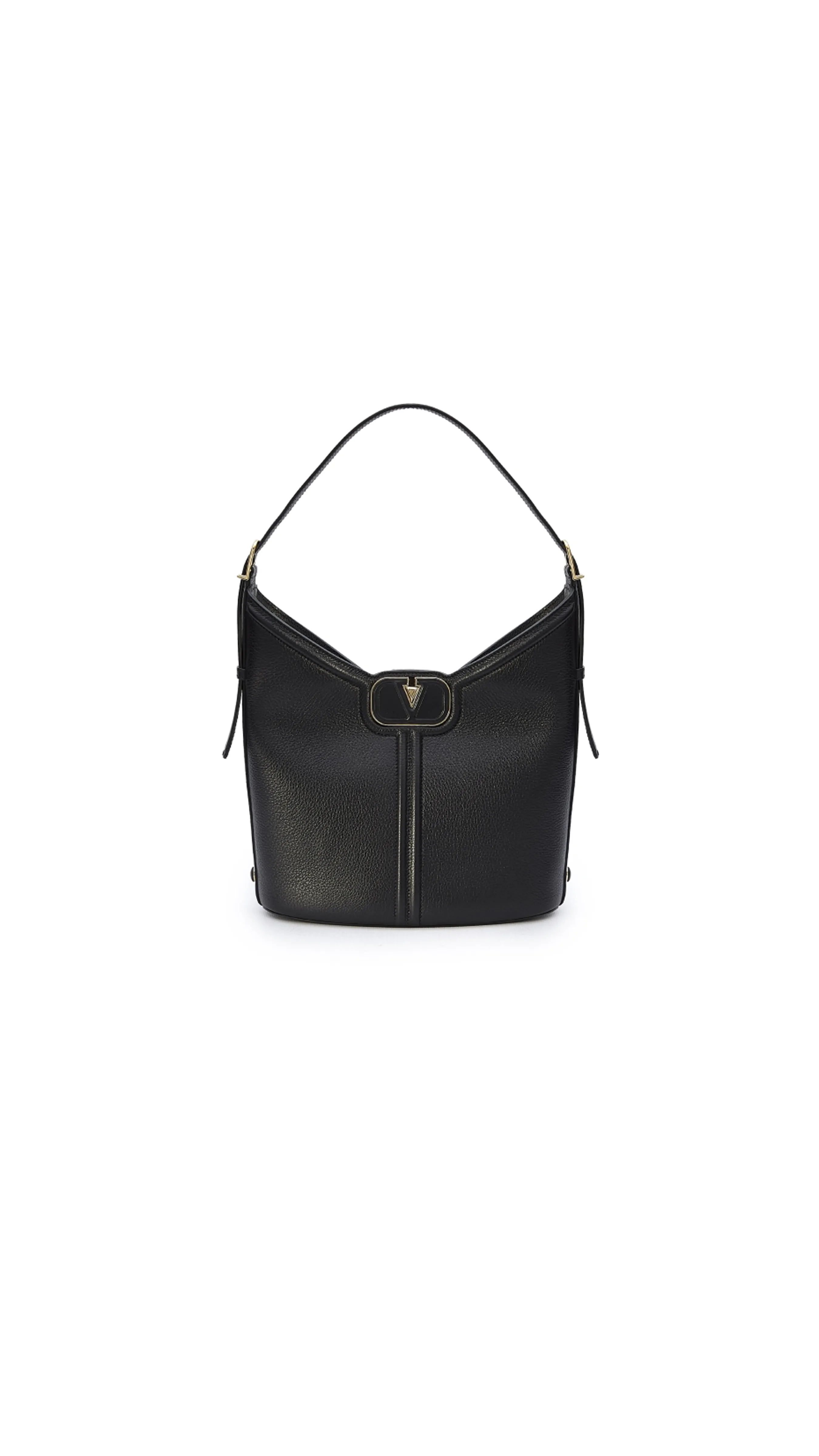 VLogo Leather Hobo Bag - Black