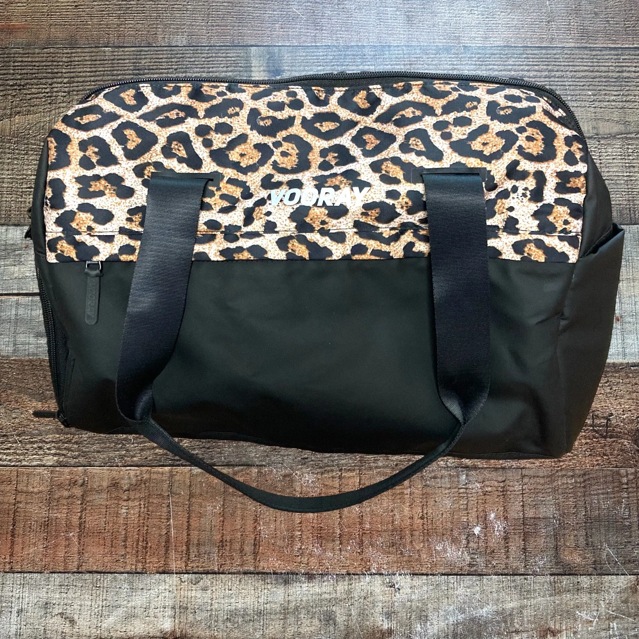 Vooray Black and Animal Print Duffle Bag with Shoulder Strap