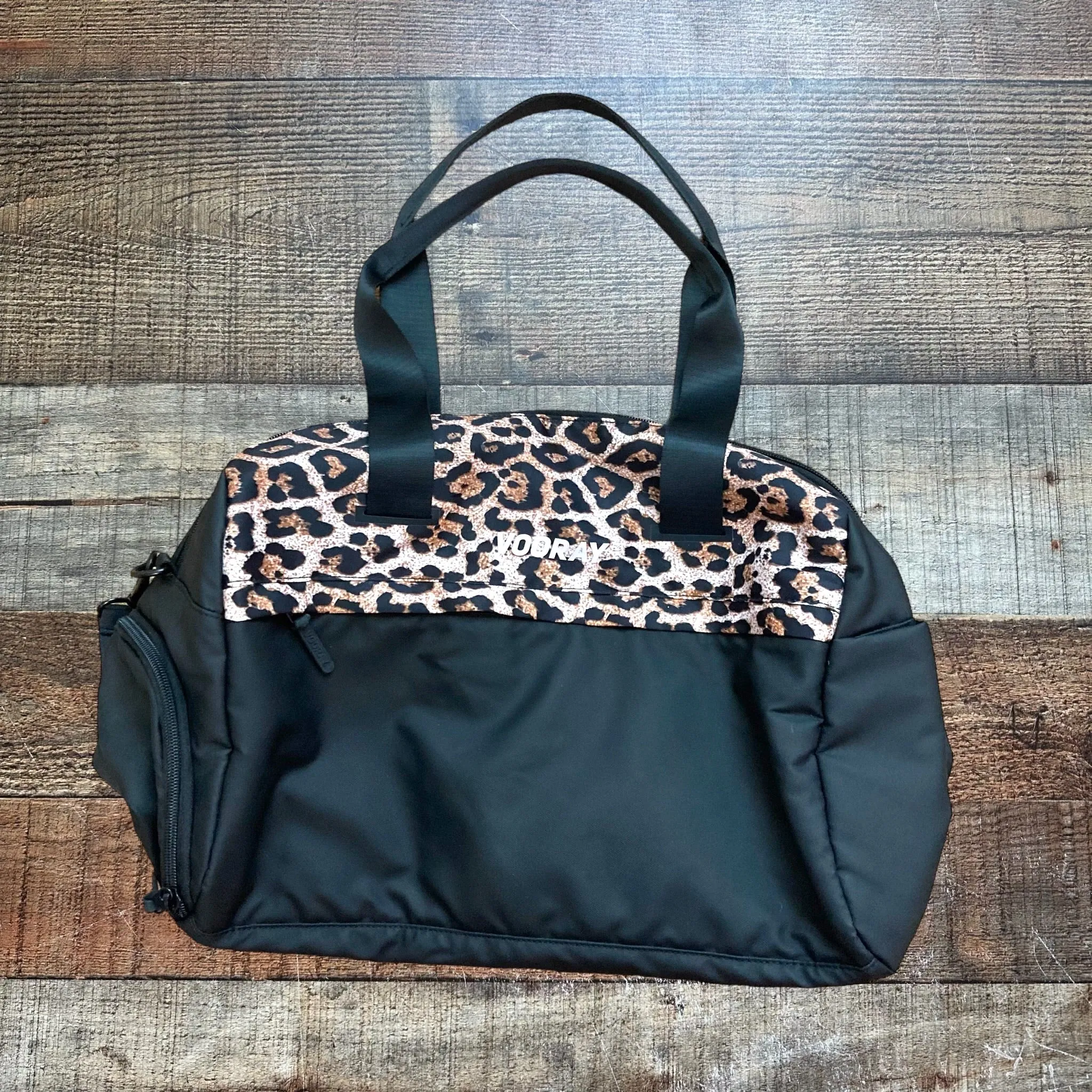 Vooray Black and Animal Print Duffle Bag with Shoulder Strap