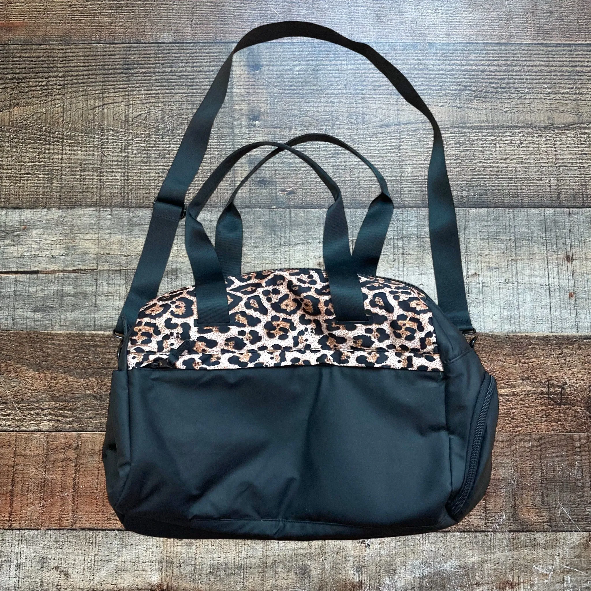 Vooray Black and Animal Print Duffle Bag with Shoulder Strap