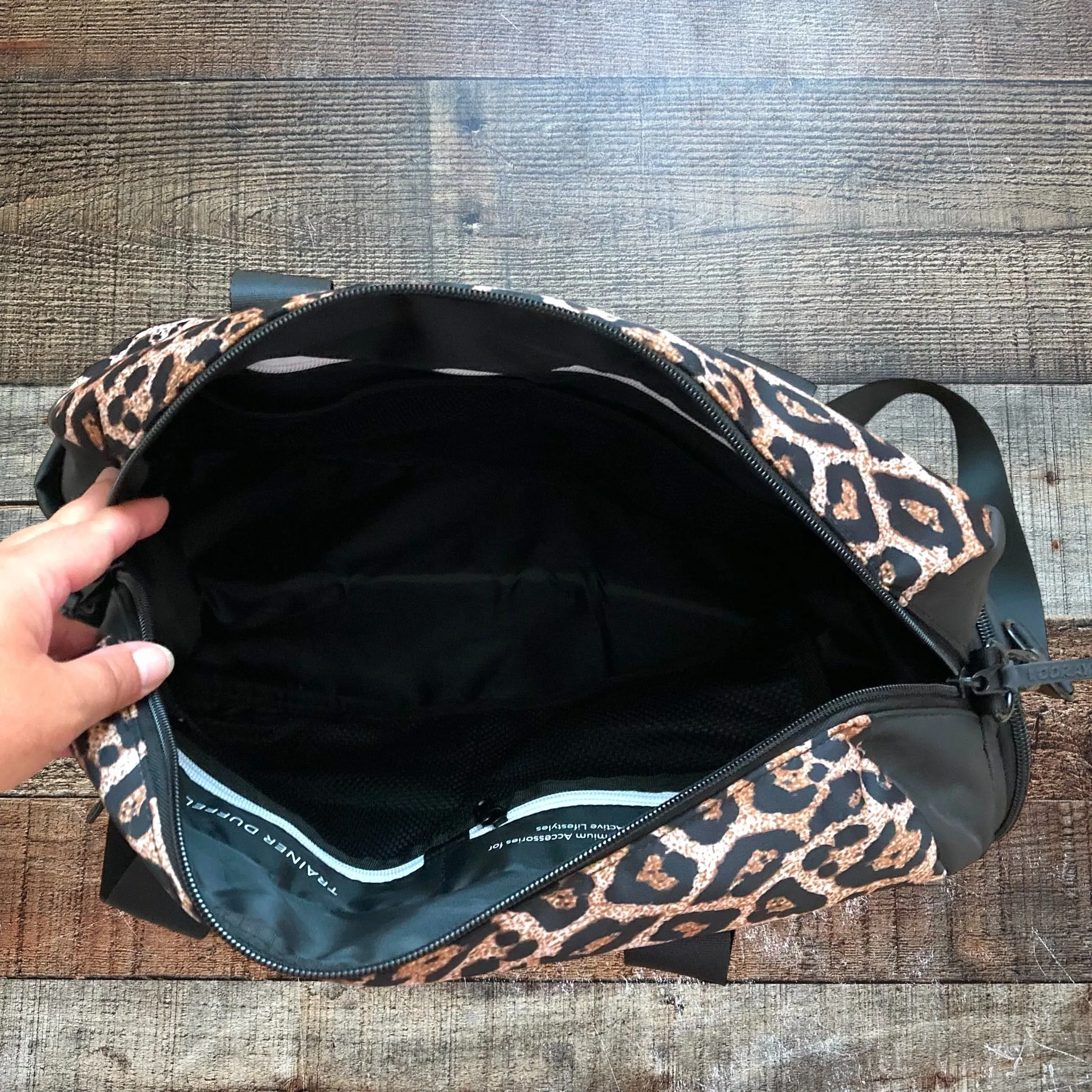 Vooray Black and Animal Print Duffle Bag with Shoulder Strap