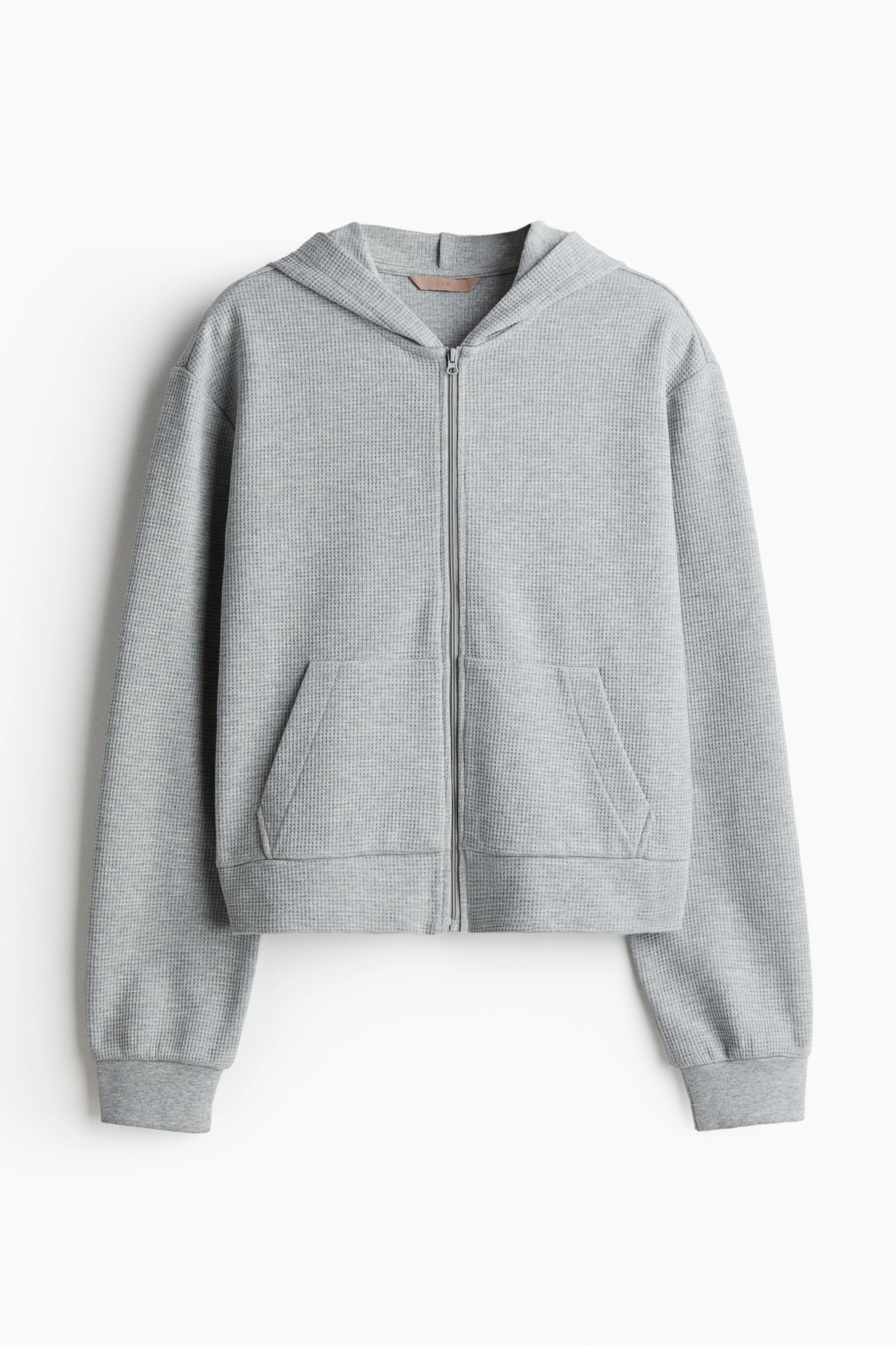 Waffled zip-through hoodie - Long sleeve - Short - Light grey marl - Ladies | H&M GB