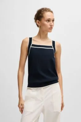 Wide-neck knitted vest top with contrast piping