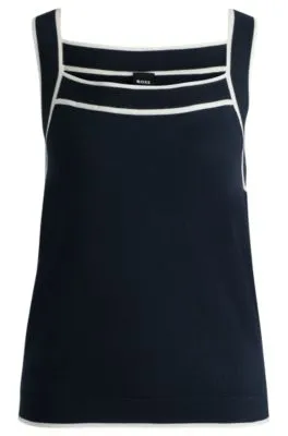 Wide-neck knitted vest top with contrast piping