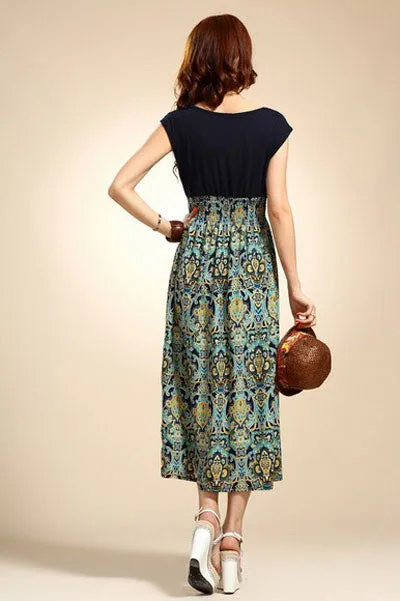 Women Dress Flower Print Bohemian Beach Vestidoes Sleeveless Vest Maxi Long Dress Happy #S782