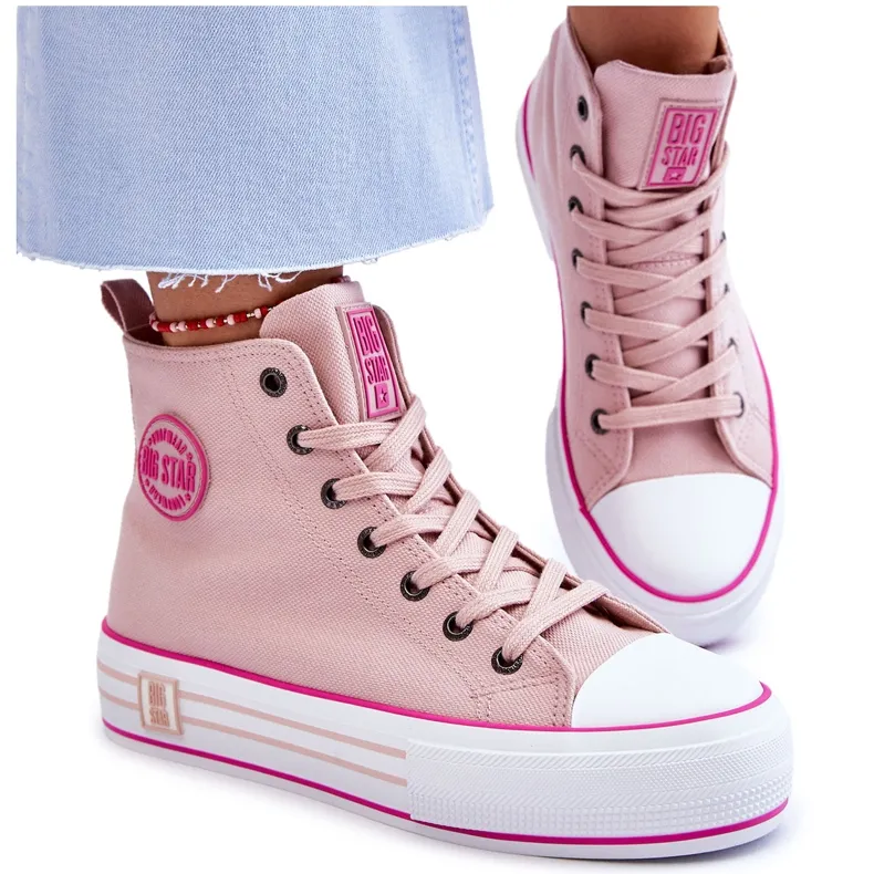 Women's High Textile Platform Sneakers Big Star LL274186 Pink