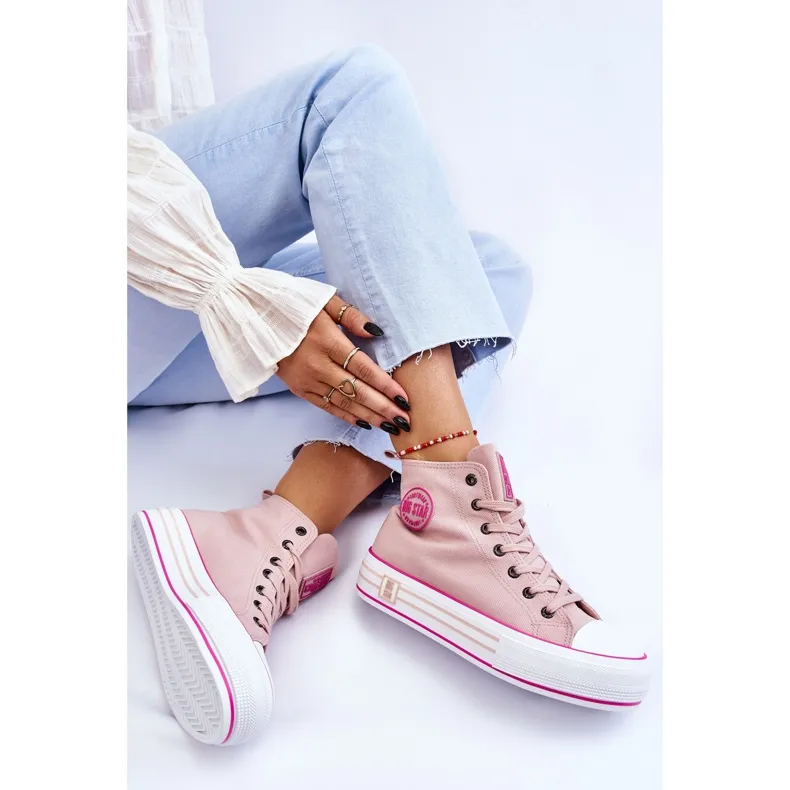 Women's High Textile Platform Sneakers Big Star LL274186 Pink