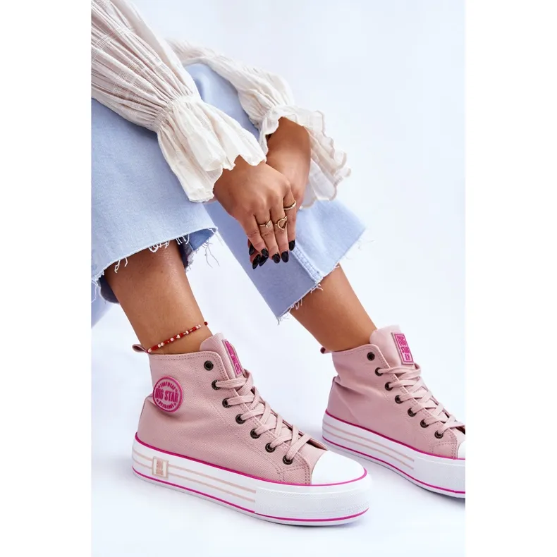 Women's High Textile Platform Sneakers Big Star LL274186 Pink