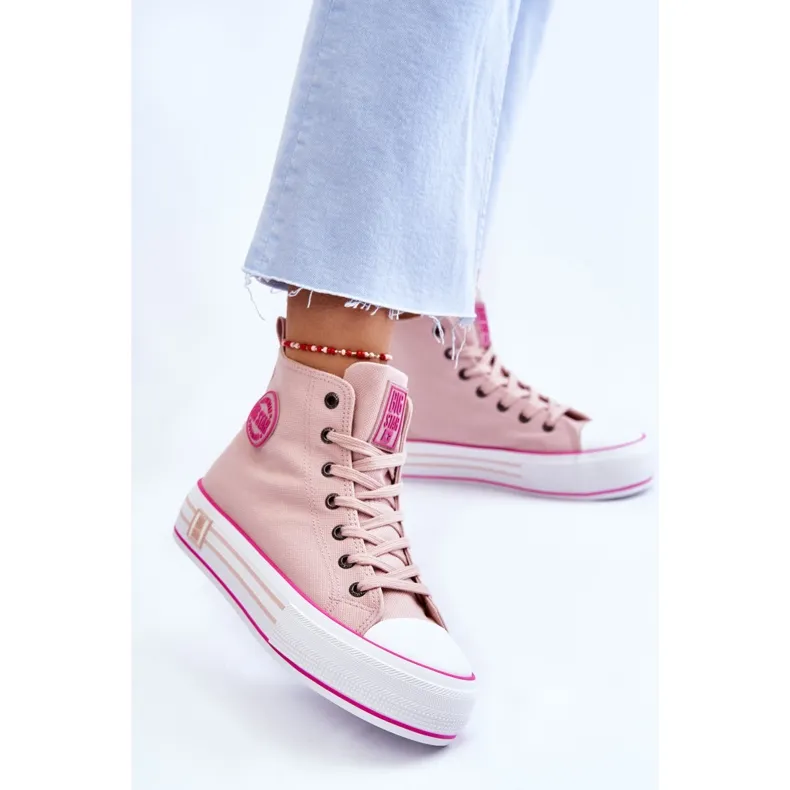 Women's High Textile Platform Sneakers Big Star LL274186 Pink