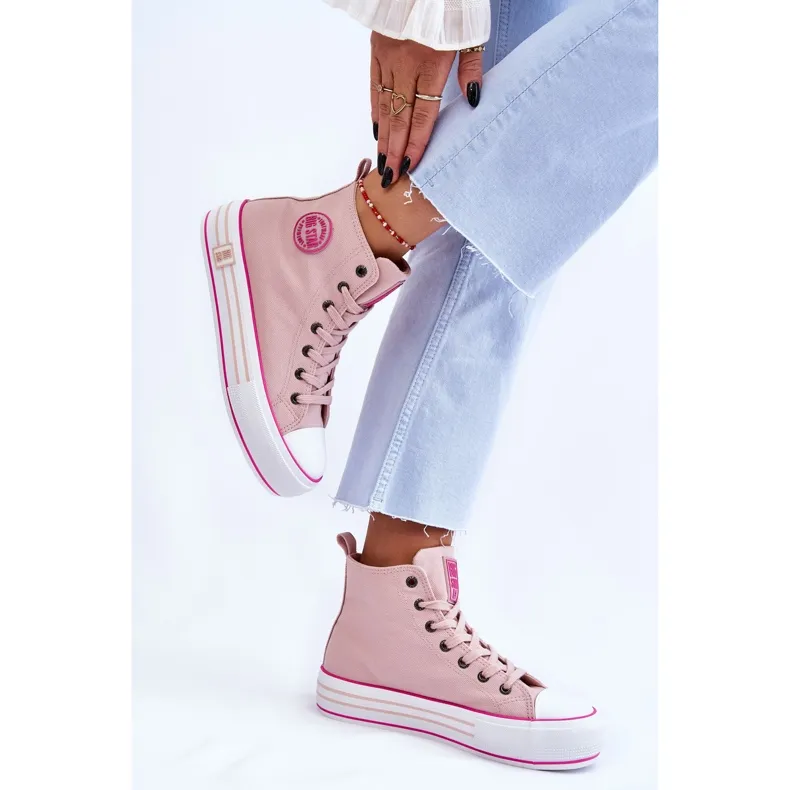 Women's High Textile Platform Sneakers Big Star LL274186 Pink