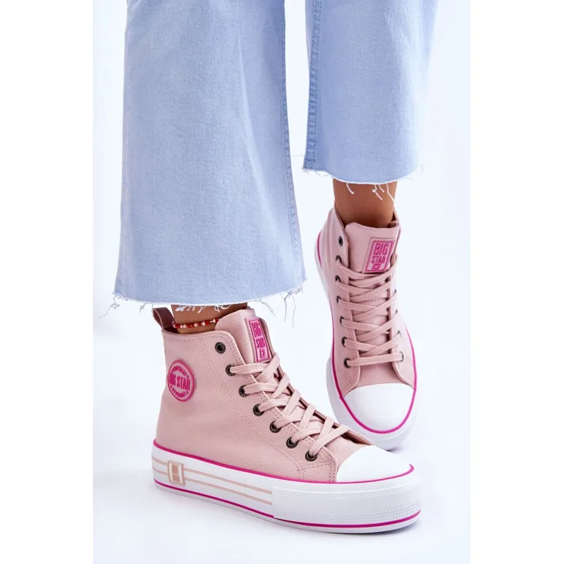 Women's High Textile Platform Sneakers Big Star LL274186 Pink